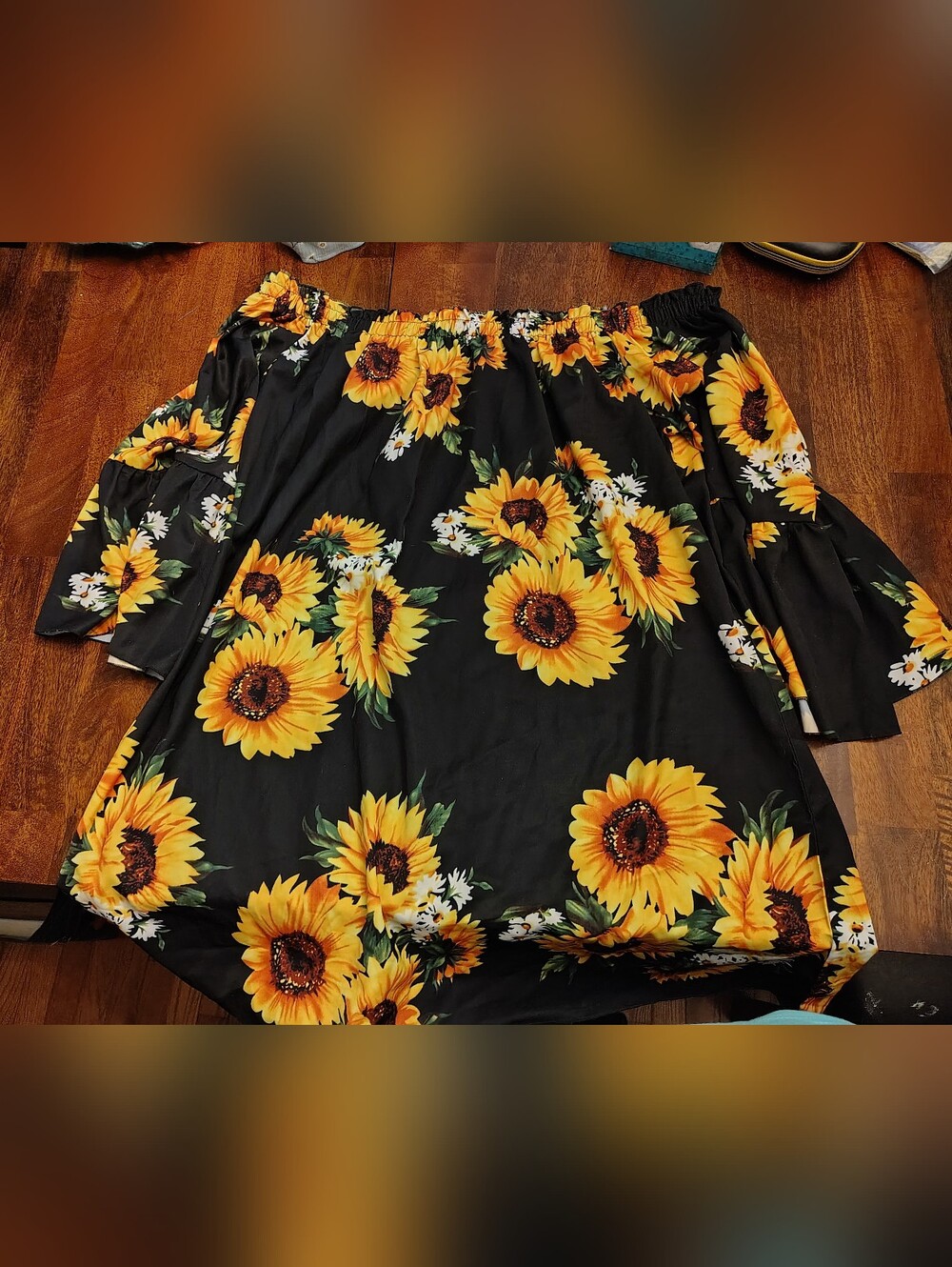 Zanzea Black Dress with Yellow Sunflower Print